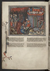 Tilføj 17333, f.42v, Miniature af himlens hære, der kæmper mod dragen (Åbenbaring XIX:19-20), fra Apocalypse (