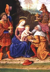 Tilføj 35214 f.62v Adoration of the Magi, fra a Book of Hours, Paris