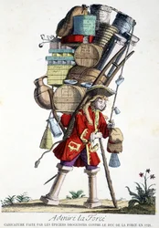 Beundre kraft. Tegneserie lavet af læger mod Duke of Force i 1721.