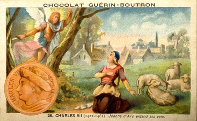 Reklamekromolitografi af chokolade Guerin Boutron, konge af Charles VII fra 1422 til 1461. Jeanne d