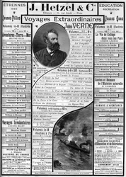 Annoncering for Jules Vernes romaner, der nærmer sig slutningen af året 1887, redaktør J. Hetzel.