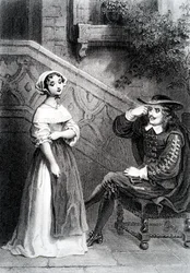 Agnes med sin værge Arnolphe, fra The School for Wives, af Moliere