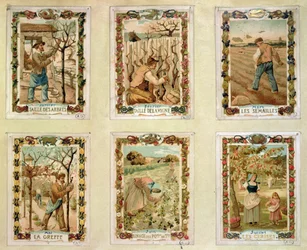 Landbrugskalender, der viser landbrugets forskellige årstider, slutningen af det 19. århundrede