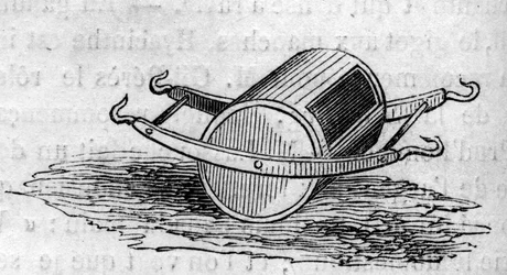 Landbrugsmaskine: en distributørgødningsdør præsenteret ved landbrugskonkurrencen i Paris i 1860. Indgravering i "" Le Monde Illustré"" nr. 172 af 28. juli 1860.