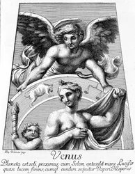 Allegori over planeten Venus - i "Les Terres du Ciel" af Camille Flammarion, red. Marpon & Flammarion, Paris