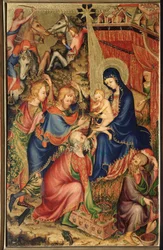 Altarolo del Bargello: De hellige tre kongers tilbedelse (Bargello-diptykonet, De hellige tre kongers tilbedelse). Anonymt maleri fra den franske skole i det 14. århundrede, Firenze, Museo Nazionale del Bargello
