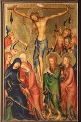 Altarolo del Bargello: Korsfæstelsen (Bargello-diptykonet, Korsfæstelsen). Anonymt maleri fra den franske skole i det 14. århundrede, Firenze, Museo Nazionale del Bargello