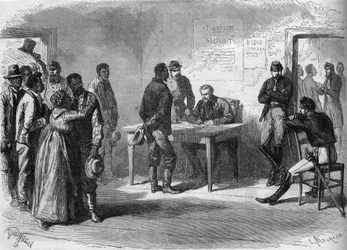 Den amerikanske borgerkrig (1861-1865): sorte frivillige, der indtræder i general Grants hær (Nordstaterne)