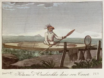 En indbygger på Unalaska Island i sin kano, 1811