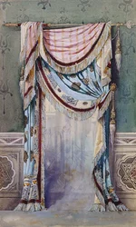 Et interiør med et gardindesign, ca. 1880