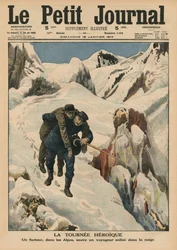 En heroisk runde, et alpint postbud, der redder en rejsende fast i sneen, forsideillustration fra 