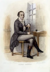 Andre Chenier (1762-1794), fransk digter, ved Concierge - i "Le Plutarque francais", red. Mennechet