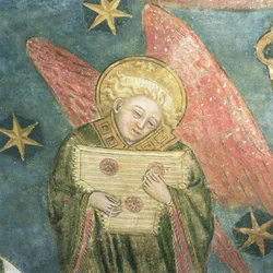 Englemusiker spiller et psalterium, detalje fra kryptens hvælving