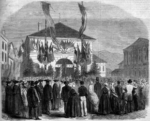 Anneksering af Savoie til Frankrig, Chambery, 22. april 1860: befolkningens afstemning om Savoies tilknytning til Frankrig. Indgravering i "" Le Monde Illustré"" nr. 160 af 5. maj 1860.
