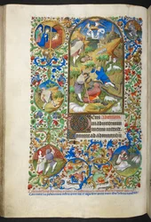 Ilmoitus paimenille, lisää Ms 18850 f.70v Book of Hours (The Bedford Hours) n. 1410-30 (mustetta, väriä ja kultaa perunakalvolla)