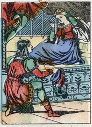 Anonym illustration til "La belle au bois dormant", fortælling af Charles Perrault (1628-1703), fransk forfatter. Træstik af Imaging Pellerin - Epinal, sd. Slutningen af det 19. århundrede.