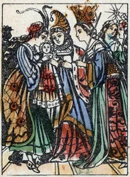 Anonym illustration til "La belle au bois dormant", fortælling af Charles Perrault (1628-1703), fransk forfatter. Træstik af Imaging Pellerin - Epinal, sd. Slutningen af det 19. århundrede.