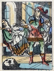 Anonym illustration til "La belle au bois dormant", fortælling af Charles Perrault (1628-1703), fransk forfatter. Træstik af Imaging Pellerin - Epinal, sd. Slutningen af det 19. århundrede.
