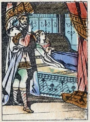 Anonym illustration til "La belle au bois dormant", fortælling af Charles Perrault (1628-1703), fransk forfatter. Træstik af Imaging Pellerin - Epinal, sd. Slutningen af det 19. århundrede.