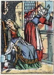 Anonym illustration til "La belle au bois dormant", fortælling af Charles Perrault (1628-1703), fransk forfatter. Træstik af Imaging Pellerin - Epinal, sd. Slutningen af det 19. århundrede.
