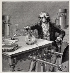Antoine Laurent de Lavoisier (1743-1794) leder et eksperiment - i ""Popular Physics" af Emile Desbeaux