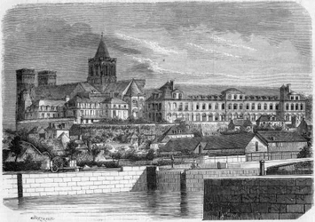 Arkitektur: udsigt over Abbey aux Dames (omkring 1060) og kirken for den hellige treenighed (romansk stil). Caen, Calvados (14)