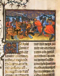 Hærens kæmper. Miniature taget fra manuskriptet af Francesco Petrarch eller Petrarch (1304-1374) italiensk lærd, digter og humanist, De Viris Illustribus,, 23rv. Valencias universitetsbibliotek.