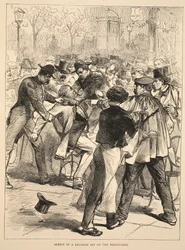 Arrestation af en preussisk spion på Boulevards, september 1870, illustration fra 