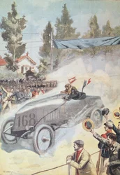 Ankomst til Bordeaux af vinderen af Paris til Madrid-løbet, fra Le Petit Journal, 1903