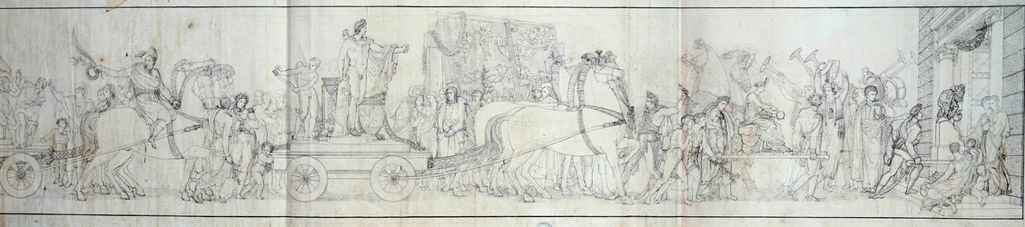 Ankomst til Paris af genstande erobret af den franske hær i Italien Plyndring af kunstværker var formålet med ekspeditioner af Dominique Vivant Denon under ordre af konsul Napoleon Bonaparte til Musee Napoleon (nu Louvre-museet) Gravering af
