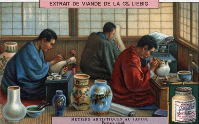 Kunstneriske metoder i Japan: emaljemaleri. Liebig-kromolitografi, 20. århundrede.