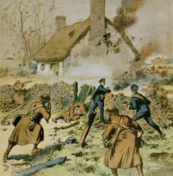 Angreb fra politi og britiske tropper på en gård besat af Sinn-Fein, forside af Le Petit Journal, 5. december 1910