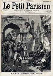 Strandramte Indien, indbyggere finder epidemien, før de pådrager sig den sorte død. Forsiden af den engelske avis Le petit Parisien. 24. januar