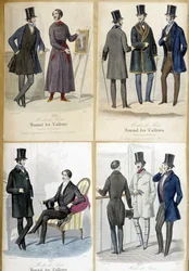 Tavler, der illustrerer herremode fra "Journal des tailors"" fra 1848.