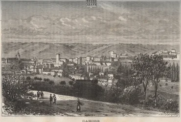 Cahors - Lot - Midi-Pyrénées - indgravering i "La France illustrée: geografi, historie, statistisk administration" af V.A. Malt-Brown. 1884