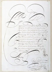 Kalligrafi: Regnskabsbrev kalligraferet omkring 1678 af Francois de Bruyn. Byens historiske bibliotek i Paris
