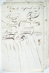 Kalligrafi: ark af registeret for Academic Society of Writing, 30 Floreal an IX