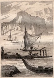 Kanoer fra Marquises-øerne - illustration taget fra "The Great Mariners of the 18th century""