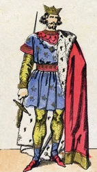 Capetian Dynasty: Portræt af Ludvig VIII kaldet Løven (1187-1226), Frankernes konge fra 1223 til 1226. Epinal billeddannelse fra slutningen af det 19. århundrede. Privat samling.