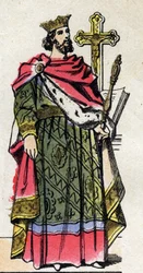 Capetian Dynasty: Portræt af Robert II den fromme (972-1031), kongen af frankerne fra 996 til 1031. Epinal billeddannelse fra slutningen af det 19. århundrede. Privat samling.