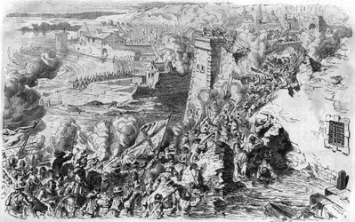 Fangst af Lagny af Farnese i 1590, efter en gammel gravering. I "" Histoire Populaire de la France"", sd. ca. 1885. Stik.