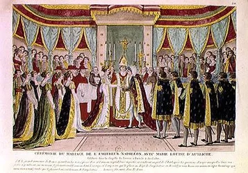 Kardinal Joseph Fesch (1763-1839) velsigner ægteskabet mellem Napoleon Bonaparte I (1769-1821) og Marie-Louise de Habsbourg-Lorraine i Louvre-kapellet, 2. april, 1810