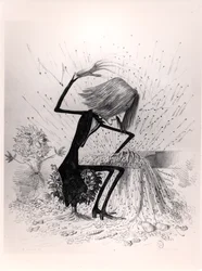 Karikatur af Franz Liszt (1811-86) spiller klaver, 1845