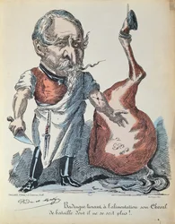 Karikatur af Napoleon III (1808-73) som hesteslagter under belejringen af Paris, 1870