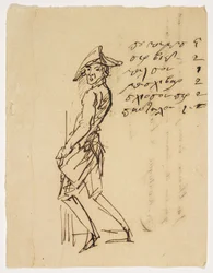 Karikatur af en ung soldat, 1809 (pen og brunt blæk på papir)