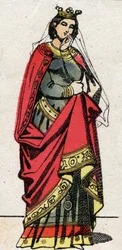 Karolingisk dynasti: Portræt af Adelaide af Friuli (eller Aelis, ca. 850-901) dronningen af francs, hustru til Ludvig II Begue (846-879). Epinal billeddannelse fra slutningen af det 19. århundrede. Privat samling.
