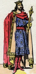 Karolingisk dynasti: Portræt af Karl III sagde den simple (879-929) konge af frankerne fra 898 til 922. Epinal billeddannelse fra slutningen af det 19. århundrede. Privat samling.