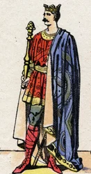 Karolingisk dynasti: Portræt af Karl II den Skaldede (823-877), frankernes konge fra 840 til 877. Epinal billeddannelse fra slutningen af det 19. århundrede. Privat samling.