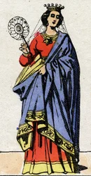 Karolingisk dynasti: Portræt af Edwige af Wessex (Edgiva, Otgiva, Ogive, ca. 903-951) dronningen af francs kone af Charles III kaldet den simple (879-929). Epinal billeddannelse fra slutningen af det 19. århundrede. Privat samling.