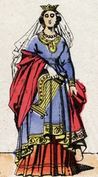 Karolingisk dynasti: Portræt af Emma af Frankrig (894-934) hustru til Raoul af Frankrig (v. 890-936). Epinal billeddannelse fra slutningen af det 19. århundrede. Privat samling.